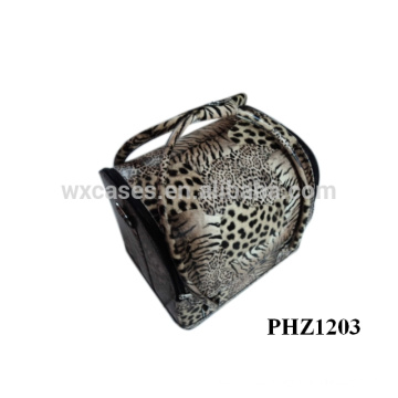 professional leather makeup bag with leopard pattern and4 removable trays inside manufacturer